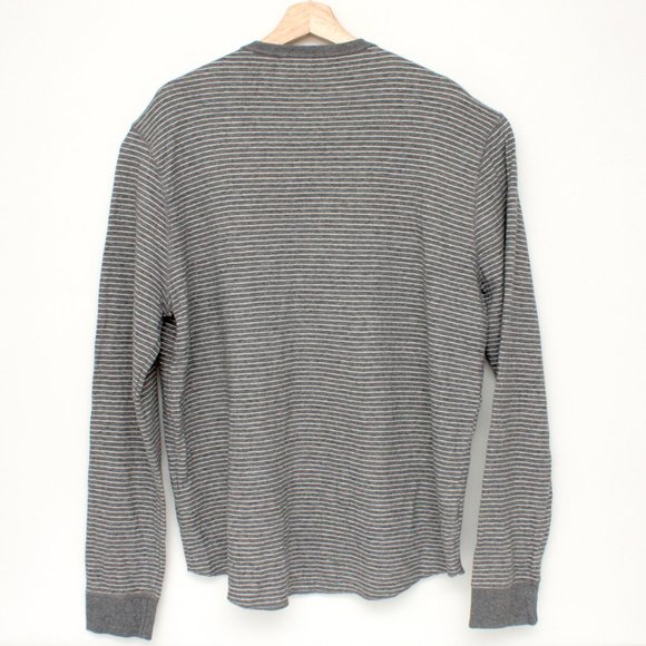 Madewell Men's Long Sleeve Doubledown Henley Shirt Striped Gray XL - Picture 2 of 7
